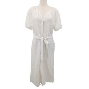 White Linen Embroidered Midi Dress Size 8 Cottagecore Romantic The White Company